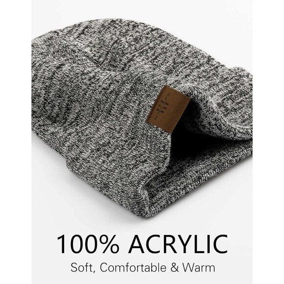 Men and Women Black/White Acrylic Stretchy Daily Knit Warm Winter Beanie Hats - Picture 2 of 6